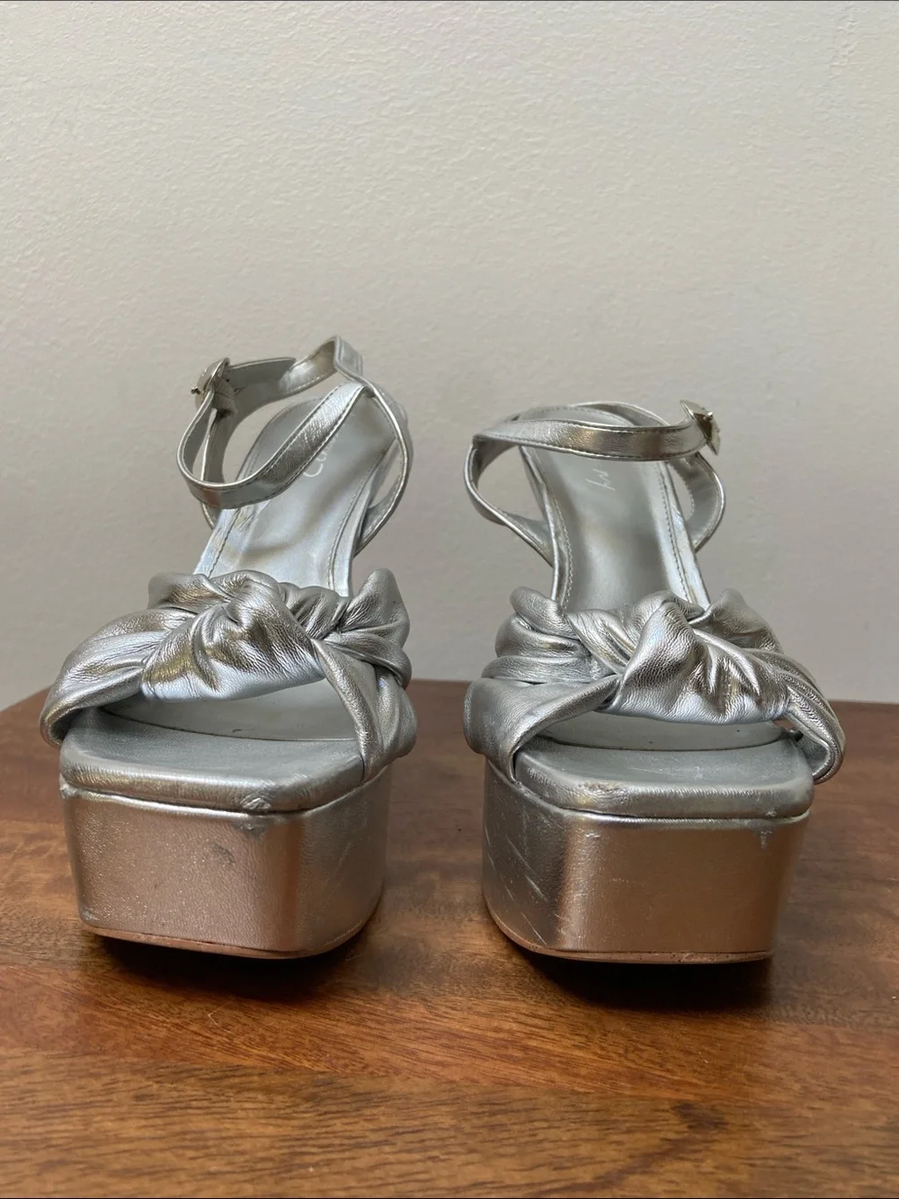 Circus NY Audrea Silver Knot Platform Slingback Sculptural Heels